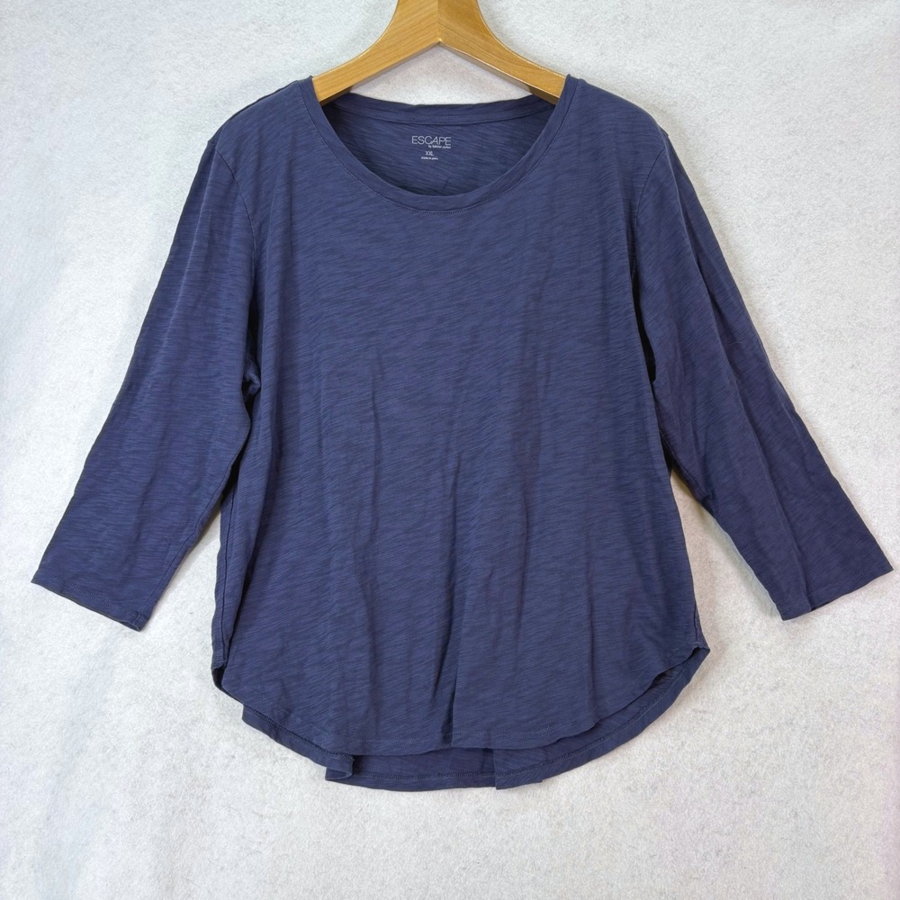Escape Habitat Slub Knit 3/4 Sleeve Blue Tee Top Womens XXL Coastal Minimalist